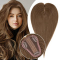 S-noilite Hair Toppers for Women Real Human Hair 3D 360° Cover Clip in 100% Real Human Hair Toppers 3″*4″ Clip in Silk Base 12 inch Meduim Brown