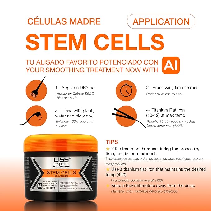 Liss Expert Stem Cells Smoothing Treatment 16.2 oz and Magic AI Mask, 8.45 oz Set Hyaluronic Acid, Collagen, Argan Oil, Keratin and Stem Cells for after care