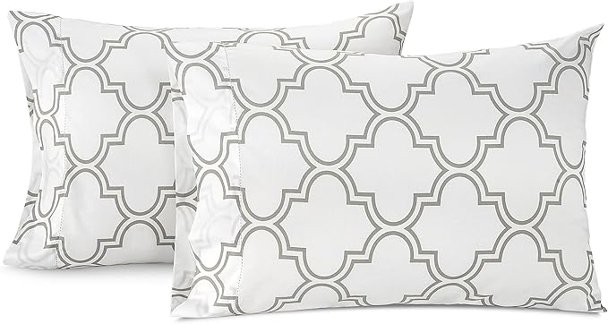 Lane Linen 100% Organic Cotton Pillow Cases Standard Size Set of 2 (20"x26") - Cotton Pillowcases Standard Size - Soft Standard Pillow Cases Set of 2 - Standard Pillowcase Pack of 2 - Trellis Silver