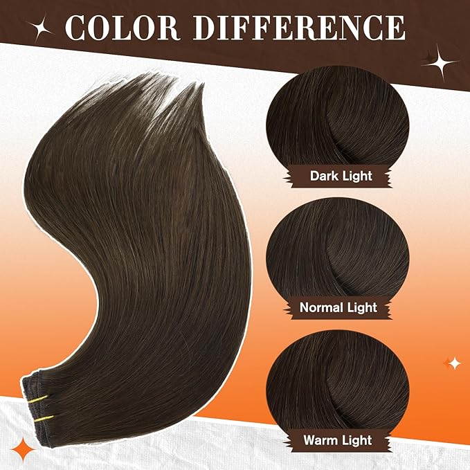 Full Shine Dark Brown Hair Extensions Real Human Hair Clip ins Brown Real Hair Clip in Extensions for Woman Straight Hair 14 Inch 3 PCS 60 G
