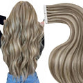 LaaVoo Tape in Extensions Human Hair Balayage Tape in Hair Extensions Human Hair Light Brown Highlights with Platinum Blonde Tape on Extensions Seamless 14inch 20pcs 50g