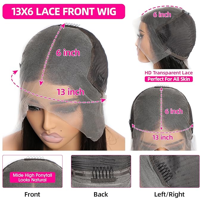 Lemoda 13x6 Straight Lace Front Wigs Human Hair 180% Density 13x6 HD Transparent Lace Front Wig Pre Plucked 15A Brazilian Virgin Glueless Human Hair Wigs for Women 18 Inch
