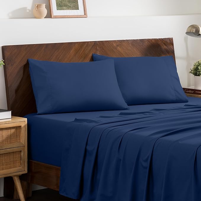 Bare Home Microfiber Pillow Cases - King 20x40 - Cooling Pillowcases - Double Brushed - Easy Care - Envelope Closure (King Pillowcase Set of 2, Dark Blue)