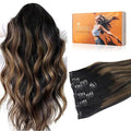 DOORES Hair Extensions Clip in Real Natural Black to Chestnut Brown 120g 22 Inch 7pcs Balayage Clip in Human Hair Extensions Natural Hair Extensions Straight