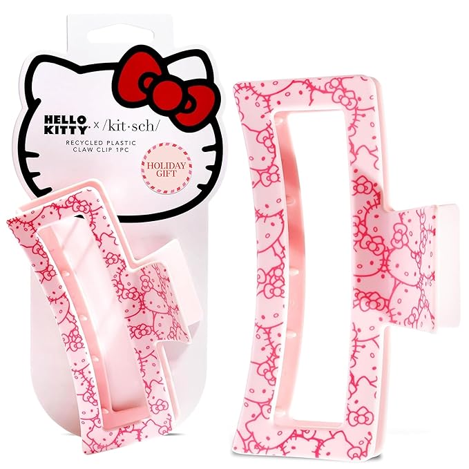 Kitsch Hello Kitty Recycled Plastic Jumbo Claw Clip, Extra Large claw Clips for Thick Hair, Big Hair Clips for Thin Hair | Ideal Gifts for Women (1 Piece, Pink Kitty Faces)