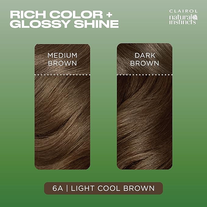 Clairol Natural Instincts Demi-Permanent Hair Dye, 6A Light Cool Brown Hair Color, Pack of 3