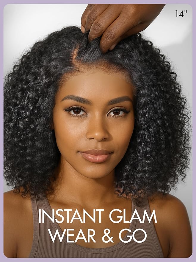 LUVME HAIR Wet and Wavy 5x5 Closure Water Wave Short Curly Bob Glueless Wigs Human Hair Pre Plucked Pre Cut Lace Side Part 100% Human Hair Wig 12 Inches