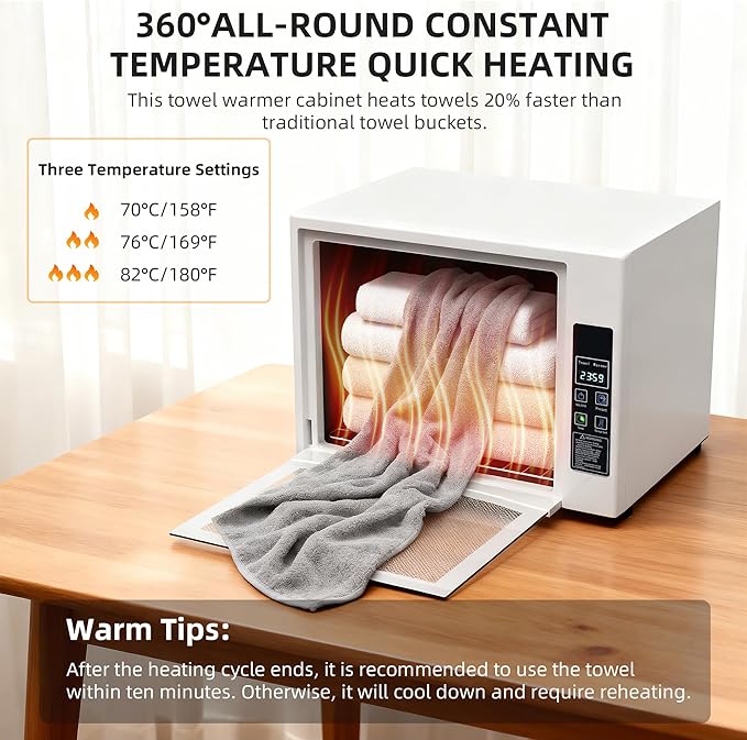 SIXRARI 25L Hot Towel Warmer Cabinet, Wall-Mounted Towel Warmers, Rapid Heating(20/40/60 min), LED Display, Smart Timed Towel Heater for Bathroom, Fits Up to 2 Large Towels, Blankets or Robes(White)