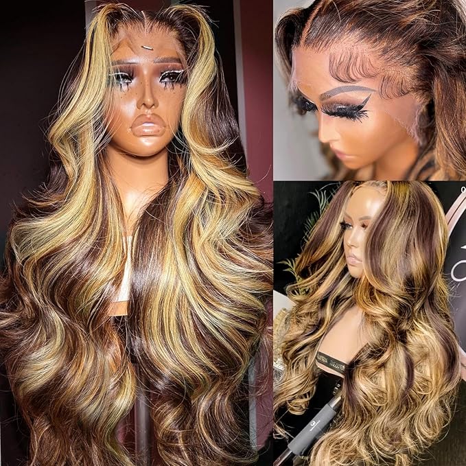 AMIRTY 250 Density 32 Inch 360 Lace Front Wigs Human Hair Honey Blonde Body Wave Lace Front Wigs with Baby Hair Full 360 Glueless HD Transparent Lace Front Wigs for women 4/27