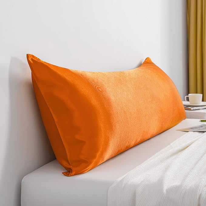 NTBAY Satin Body Pillowcase for Hair and Skin, Luxurious and Silky Pillow case with Envelope Closure, 20x54 Inches, Orange