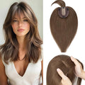 Rich Choices Real Human Hair Toppers for Women With Bang 100% Remy Human Hair Topper for Thinning Hair Clip in Silk Base Hair Topper 10 Inch #4R Chestnut Brown
