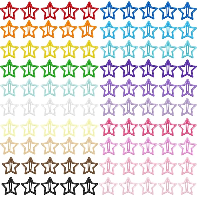 Star Hair Clips Snap Hair Barrettes Non Slip Star Hair Accessories Multiple Colors Metal Hair Clips for Girls Women -100PCS 1.18"