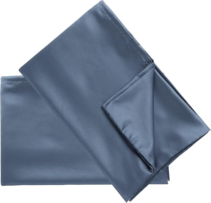 uxcell 2 Pack Silk Satin Pillowcase for Hair and Skin, Cool, Silky, Soft Breathable Pillow Cases King Size 20x36 Inch Sateen Pillowcase Slate Gray with Envelope Closure