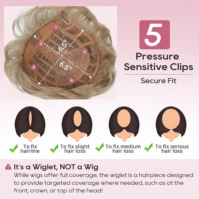 REECHO Hair Topper, Short Wiglet Hair Topper for Women with Thinning Large Coverage Synthetic Top Crown Hairpiece for Women - Dark Blonde