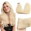 GOO GOO Tape in Hair Extensions Human Hair, 613R Bleach Blonde, 26inch 60g 20pcs, Skin Weft Seamless Invisible, Silky Straight with Thick Ends, Remy Human Hair
