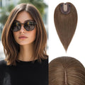 Rich Choices Hair Toppers for Women Real Human Hair 100% Human Remy Toppers NO Bangs for Women with Thinning on Top Clip in Hairpiece 4"x4.7"Lace Base 14 Inch #4R Natural Brown