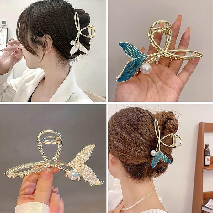 Pearl Large Hair Claw Clips, 2Pcs Strong Metal Clips for Thick and Long Hair