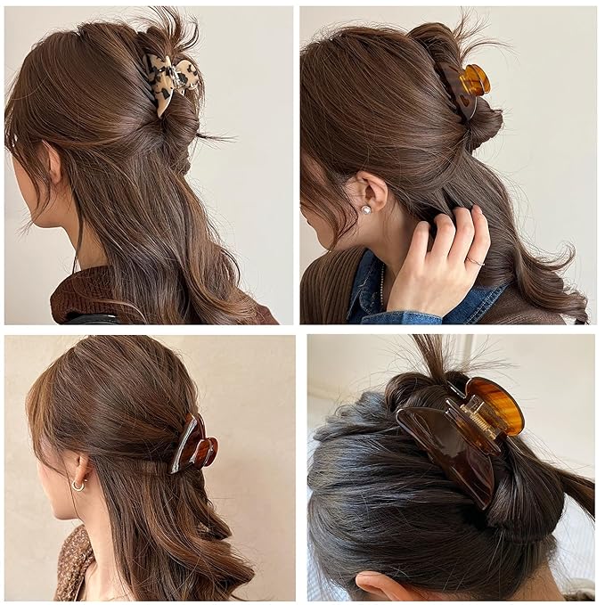 Womens Hair Clips Medium Claw Clips Tortoise Hair Jaw Clips Celluloid Hair Claw Clamps Acetate Hair Clip 3 Pack,Tortoise Shell/Tokyo/Burgundy