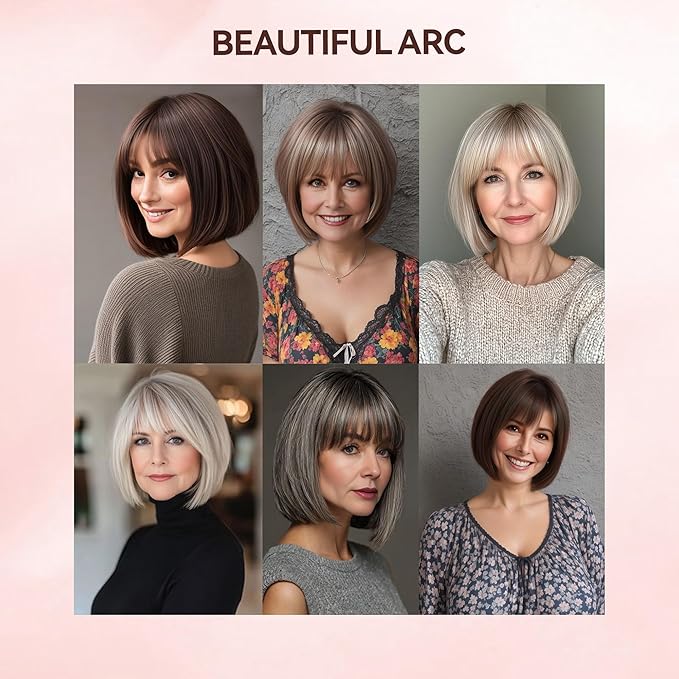 LEEONS Hair Toppers for Women with Bangs Short Bob Synthetic Pieces for Thinning Hair Side Part (Blonde Mixed Light Blonde and Dark Brown Root)