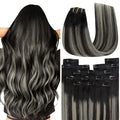 YoungSee Clip in Hair Extensions Real Human Hair Black Balayage Hair Extensions Clip ins Natural Black Roots Sliver Balayage Clip in Extensions Real Human Hair for Women 14Inch 120G 7Pcs