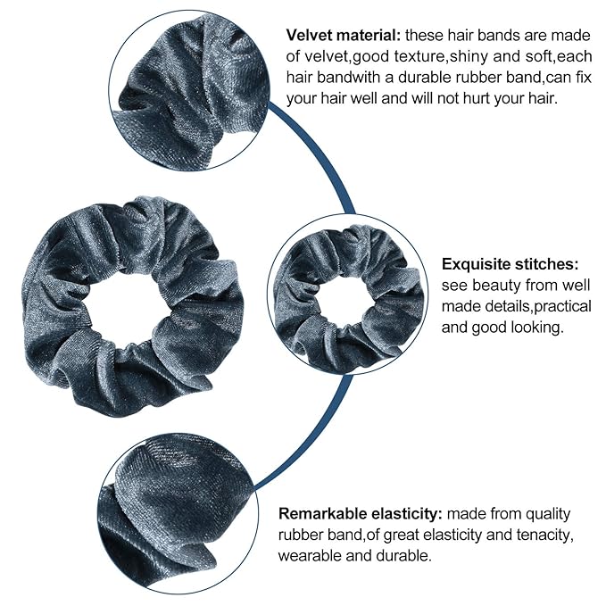 Whaline 12Pcs Blue Gray Theme Hair Scrunchies Velvet Elastics Scrunchy Bobbles Soft Hair Bands Hair Ties Hair Accessories for Girls, Women