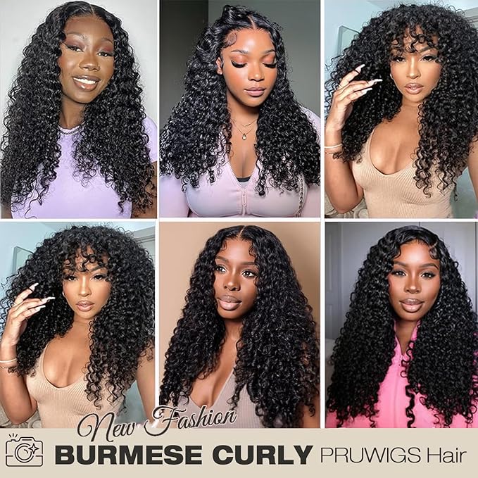 Burmese Curly Human Hair Wig with Spiral End 200% Density 360 Full HD Lace Front Wigs Human Hair Water Wave Wigs for Women 32Inch Pre Plucked with Baby Hair Tiny Knots Natural Black