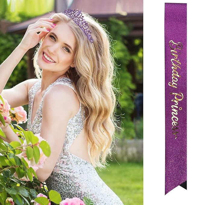 Velscrun Princess Crown, Tiara for Girls, Purple, Birthday, Classic Style, Female, Ages 1-18