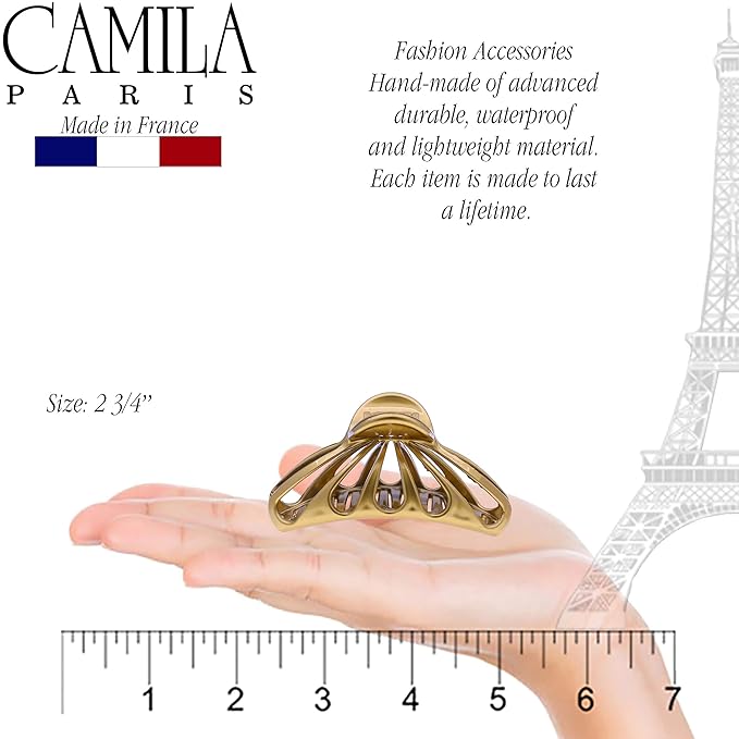Camila Paris CP3083 French Hair Clip for Women Thick Hair for Long Curly Wavy Hair, Gold, Girls Hair Claw Clips Fashion Styling Hair Accessories for Women, Strong Hold No Slip Grip, Made in France