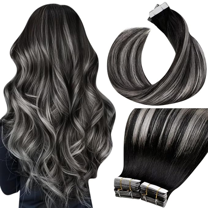 LaaVoo Black Tape in Extensions Real Human Hair Tape ins Human Hair Extensions Human Hair Tapes in Jet Black Hair Full Head Silky Soft 40 Pieces 14 Inch 100g