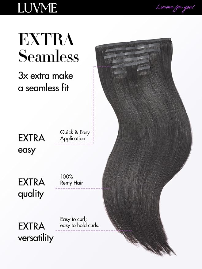 LUVME 2 Pack Straight Seamless 220g 14Pcs Clip in Hair Extensions Full Max with 14inch Remy Human Hair Extensions, Natural Black 100% Real Soft Human Hair Extension