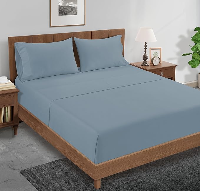 Lane Linen 100% Organic Cotton Pillow Cases Standard Size Set of 2 (20"x26") - Cotton Pillowcases Standard Size - Soft Yellow Pillow Cases Set of 2 - Standard Pillow Case Pack of 2 - French Blue