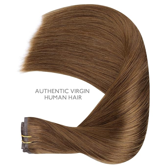WENNALIFE Seamless Clip In Hair Extensions Human Hair, 12 Inch 80g 7pcs Light Auburn Brown Real Hair Extensions Clip in Human Hair Invisible PU Skin Weft Natural Remy Hair