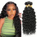 Bundles Human Hair Color 1B Water Wave Bundle Niegmeag Brazilian Virgin Remy Hair 3 Bundles 14 16 18 Inch Double Weft Natural Black Wet and Wavy Bundle Hair Weave