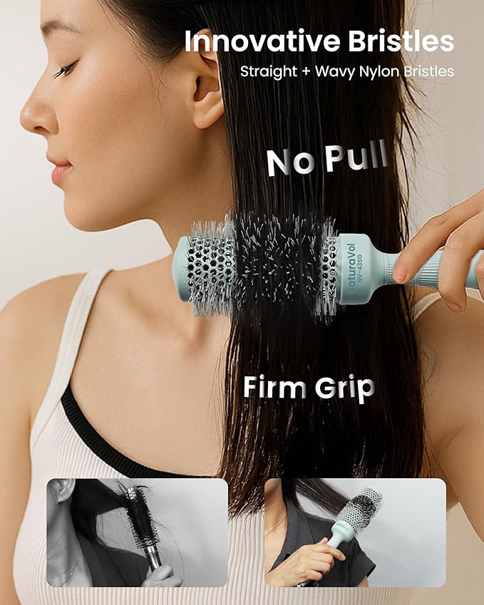 AIMIKE NaturaVol Round Brush for Blow Out, Round Hair Brush Nano Thermal Ceramic & Ionic Tech, for Blow Drying & Salon-like Styling at-home, Maximum Volume Shine - 1.7” Barrel, 2.5” w/Bristle