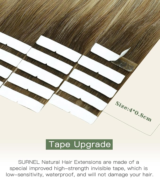 SURNEL Injected Tape in Hair Extensions Balayage Walnut Brown to Ash Brown and Golden Blonde Invisible Tape in Extensions Human Hair 14inch 20Pcs 30g(#3822,14)