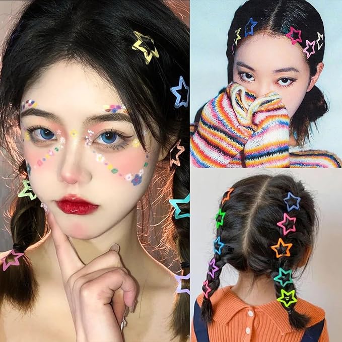Star Hair Clips Snap Hair Barrettes Non Slip Star Hair Accessories Multiple Colors Metal Hair Clips for Girls Women -50PCS 1.18"