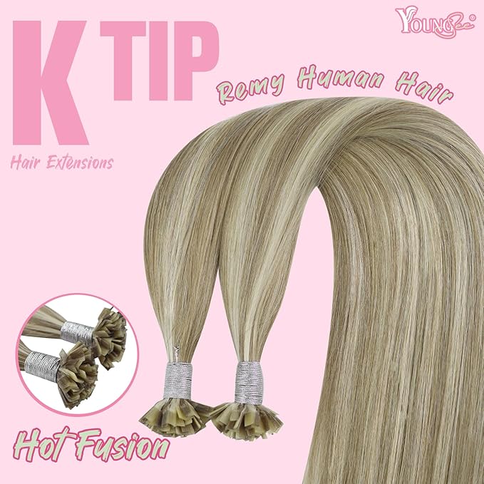 YoungSee K Tip Hair Extensions Light Brown Highlight K Tips Human Hair Extensions Light Brown Highlight Blonde 18In 50s/50g