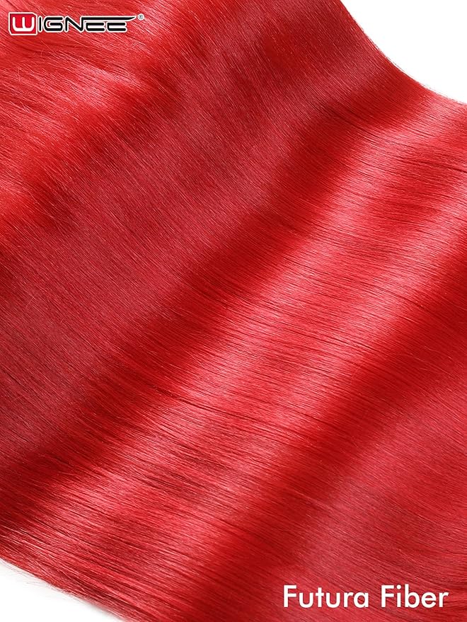 WIGNEE 13x6 Synthetic Lace Front Wig 28" Long Straight Wig Red Kanekalon Futura Synthetic Wigs for Black Women Pre-Plucked Glueless Wig for Daily Party Use