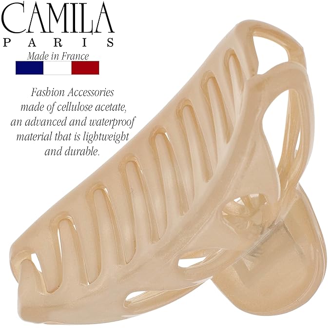 Camila Paris CP3082 French Hair Clip for Women Thick Long Curly Wavy Hair, Beige, Girls Hair Claw Clip Fashion Styling Accessory, Strong Hold No Slip Grip, Made in France