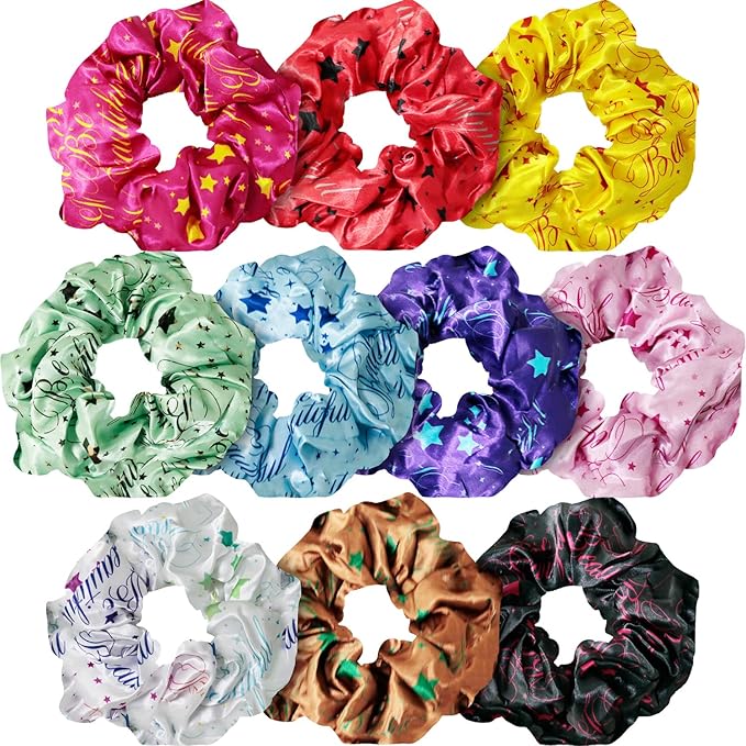 cute design scrunchies for all hair type elastic hair band great for ponytails XL srcunchies set these soft hair ties is great for every occasion (stars)