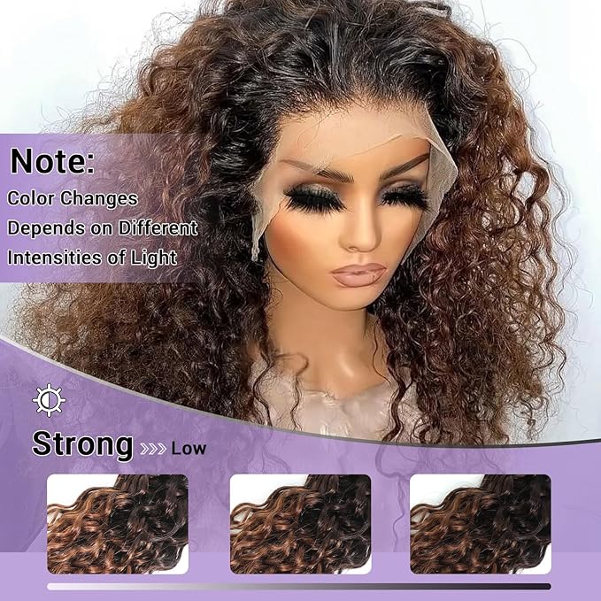 T1B/2/30 Ombre Water Wave Lace Closure 2x6 100% Real Human Hair 16 Inch Chestnut Brown Ombre Water Wave Transparent Lace Closure