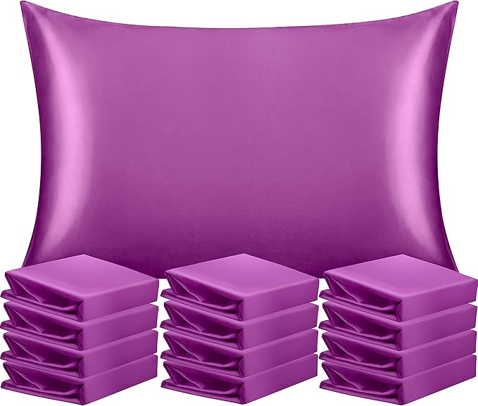 NTBAY 12 Pack Satin Queen Pillowcases for Hair and Skin, Luxurious and Silky Pillow Cases with Envelope Closure, 20 x 30 Inches, Purple
