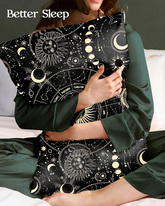 2 Pack Mulberry Silk Pillowcase for Hair and Skin - Standard Size 20 x 26 Inches with Hidden Zipper Sun Moon 19 Momme Soft Sleeping Silk Pillow Case for Women, Moms