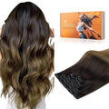 DOORES Hair Extensions Seamless Clip in Human Hair, Chocolate Dip Color Melt 7pcs 130g 16 Inch, Straight Hair Natural Remy Thick Hair Invisible Edge