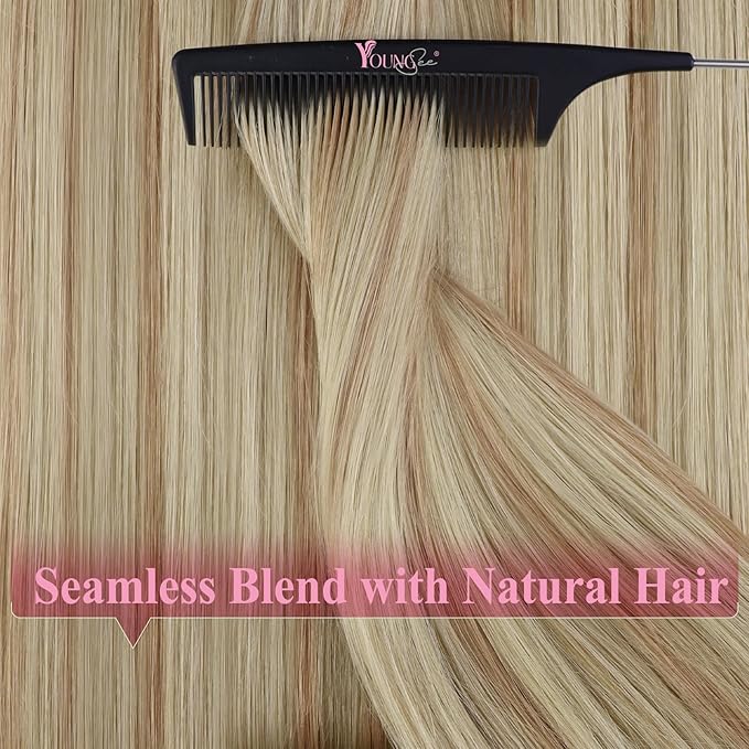 YoungSee Blonde Tape in Human Hair Extensions Long Hair Extensions Real Human Hair Tape-in Invisible Tape ins Hair Extensions for Women 24 Inch 20pcs 50g Tapes Extensions Straight Hair