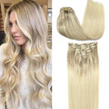GOO GOO Clip in Hair Extensions Real Human Hair, Remy Human Hair Extensions Clip ins for Women, Natural Human Hair, 16inch 120g 7Pcs, 17/22/60 Balayage Ash Blonde and Platinum Blonde