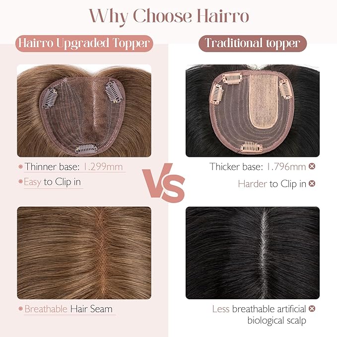 Hairro 100% Human Hair Topper No Bangs, Real Clip in Hair Hairpieces for Women, 3.94x4.72 Silk Base for Thinning Receding High Hairline, 12 Inch Natural Black Side Part