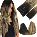 GOO GOO Clip in Hair Extensions Real Human Hair, Remy Human Hair Extensions Clip ins for Women, Natural Human Hair, 14inch 150g 9Pcs, 2/6/18 Balayage Brown to Dirty Blonde