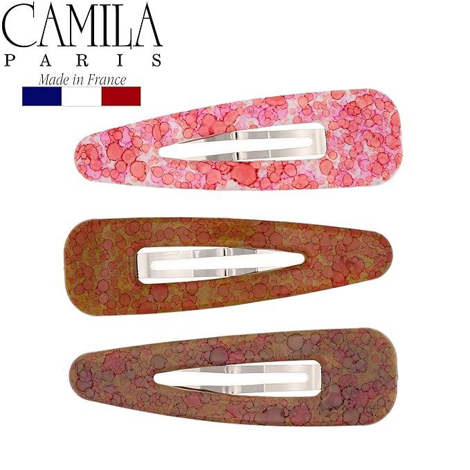 Camila Paris CP2932 French Hair Barrettes Clips, Snap Hair Slides Clic Clac for Women, Styling Girls Side Slide-in Metal Snap Pin Hair Accessories for Women. Strong Hold, No Slip Grip, Made in France
