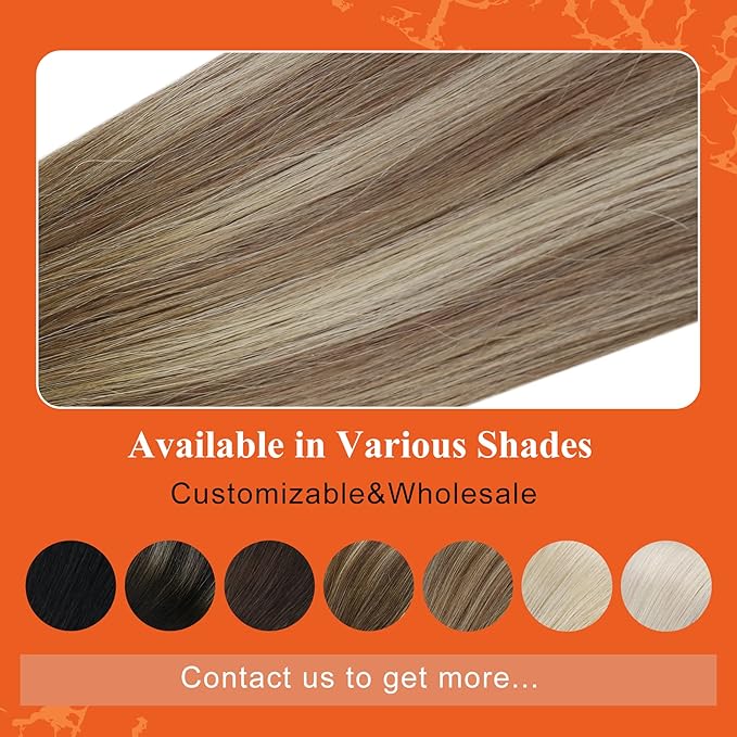 Full Shine Ombre Tape in Hair Extensions Human Hair 20Inch Brown to Blonde Highlighted Invisible Hair Extensions Real Human Hair Tape in 20Pcs 50Grams Seamless Skin Weft Hair Add Length